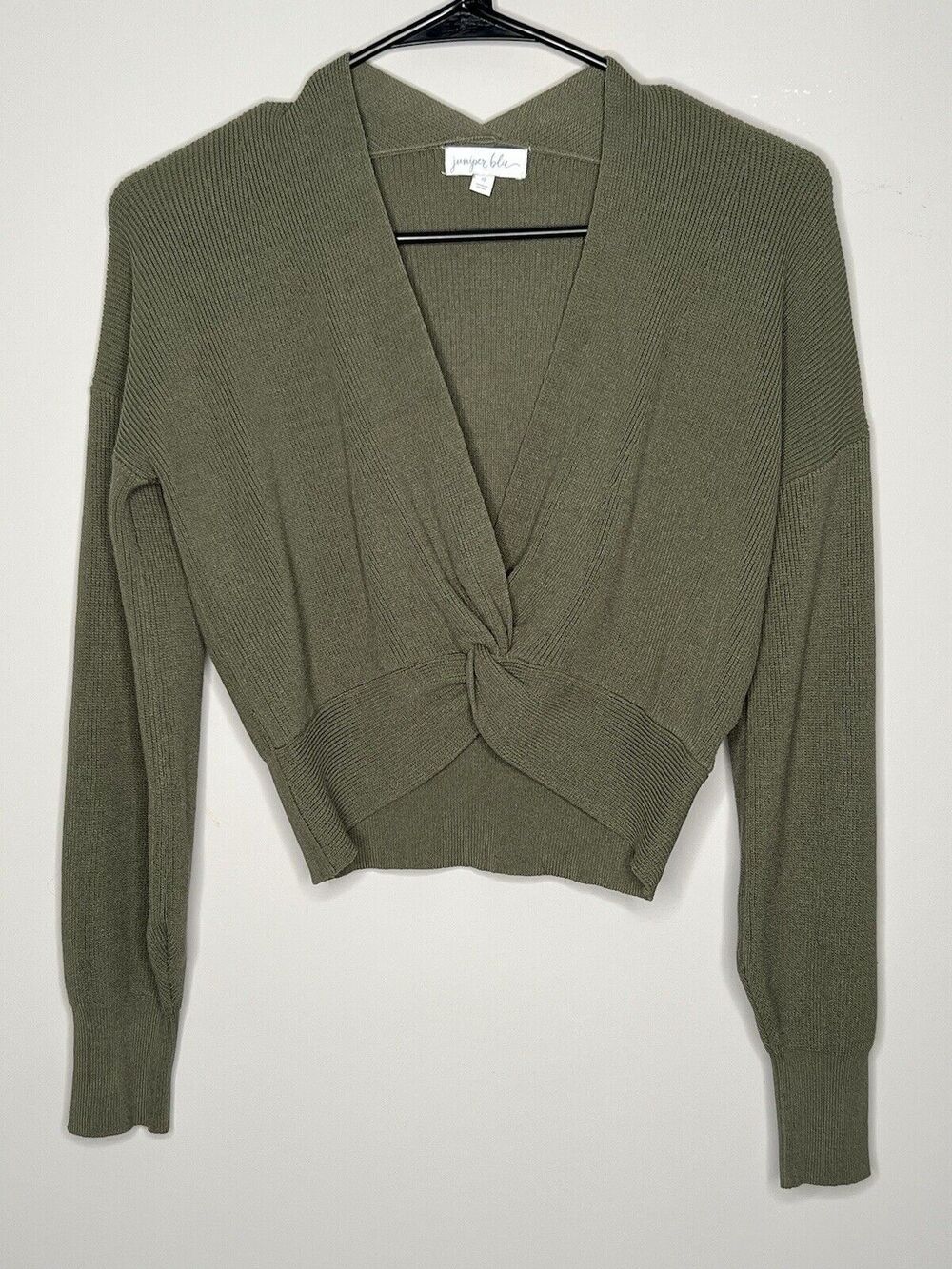 Juniper Blu Top Women’s Small Green V Neck Pullover Long Sleeve Sweater